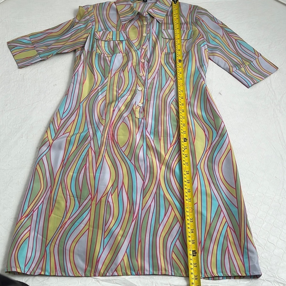 Anthropologie multicolor silk retro pastel patterned shirt dress M - Picture 7 of 11